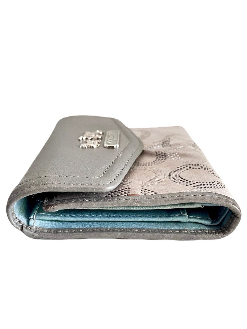 Coach Silver Jacquard and Grey Leather ‘Madison Dotted Op Art’ Medium Wallet - Picture 2 of 11